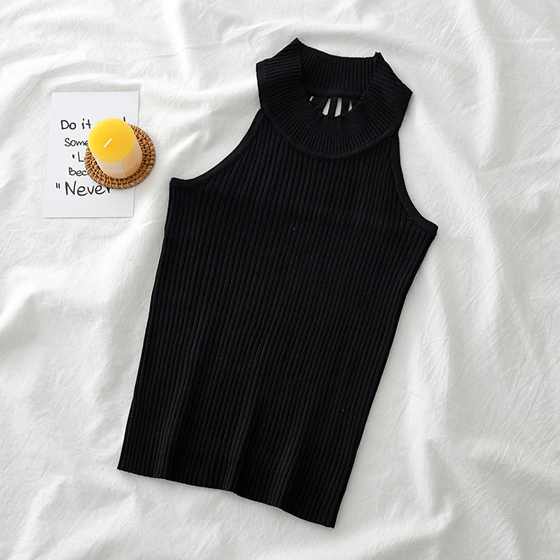 

HELIAR Women Crop Tops Female Knitted Solid Crop Tank Tops Cute Basic Casual Tops For Women 2021 Summer