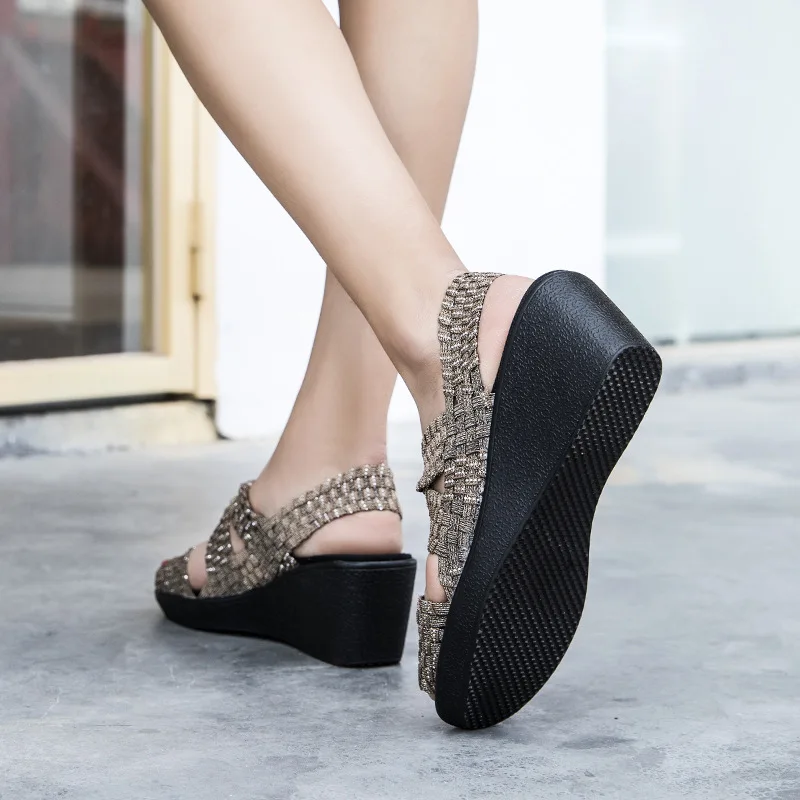 

Fashion Women Sandals Weave Design Platform Wedge Female Casual High Increas Shoes Ladies Fashion Ankle Strap Open Toe Sandals