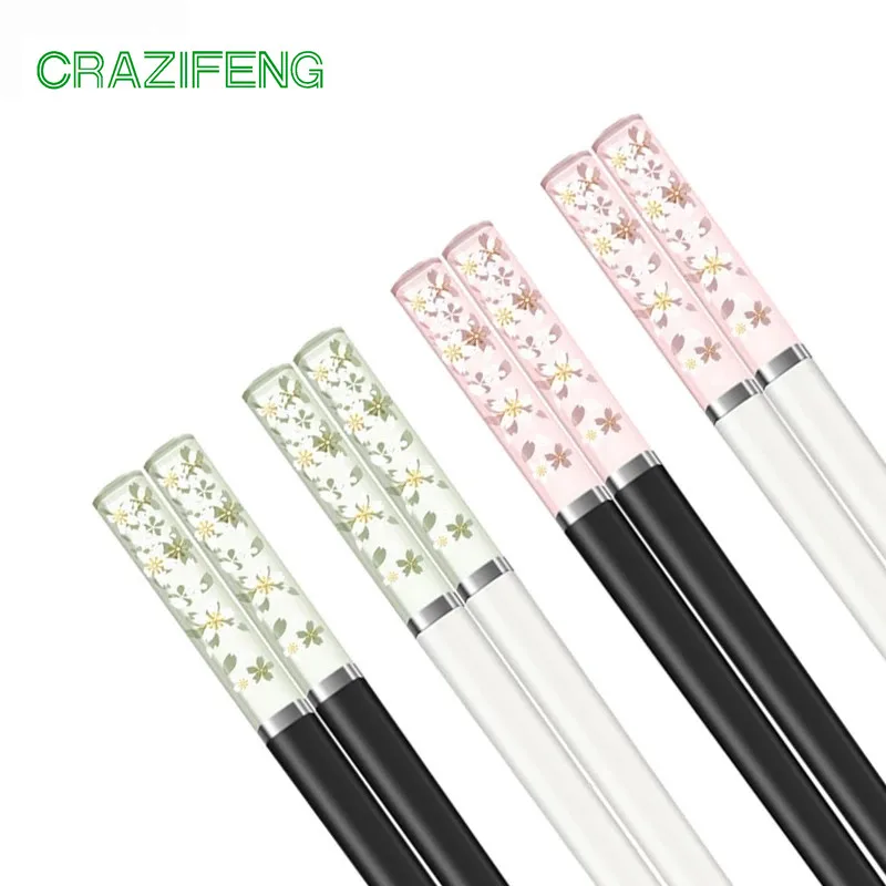 

Amber Cherry Blossom Alloy Chopsticks Chinese Chopsticks Reusable Tableware