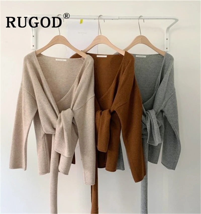 RUGOD корейский вязаный свитер женский элегантный втулка длинный рукав однотонный