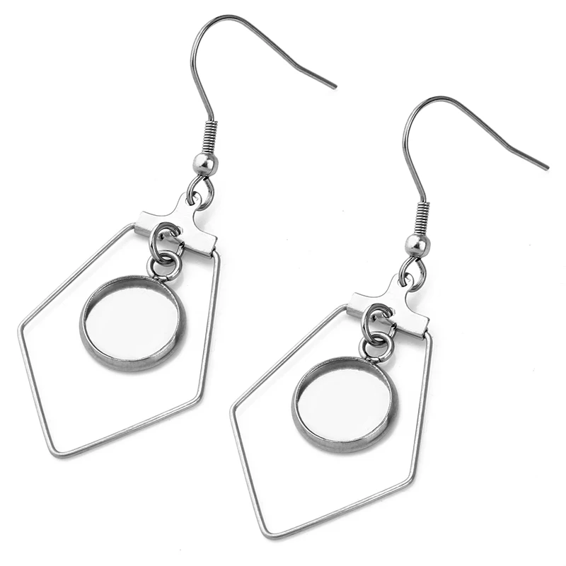6pcs Stainless Steel Dangle Earring Base Settings Fit 6 8 10 12mm Dia Cameo Cabochon Bezel Blanks DIY Earring Hooks Findings