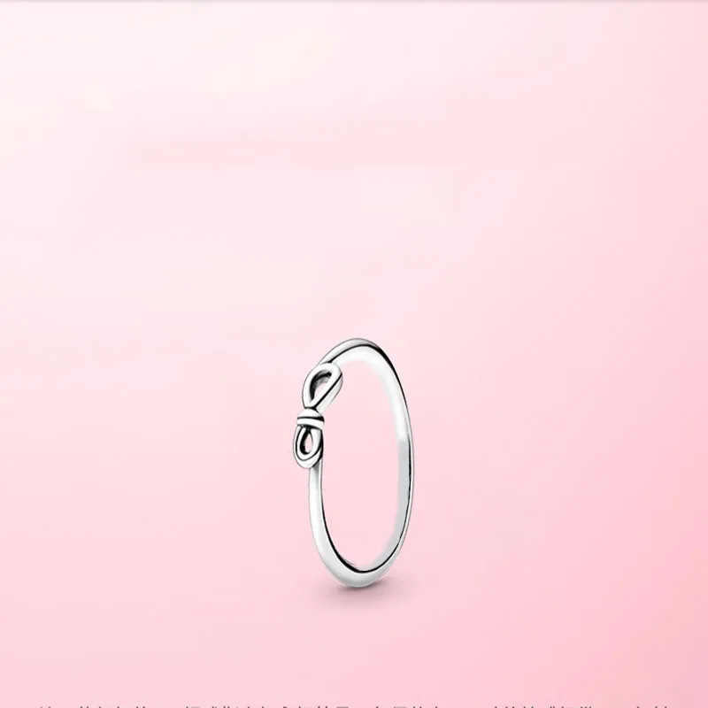 

100% 925 Sterling Silver Pan Ring Creative Design Forever Symbol Bow Ring For Women Wedding Party Gift Fashion Jewelry