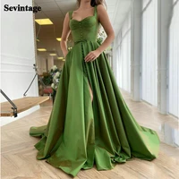 sevintage elegant green prom dresses high slit top buttons evening dresses sweetheart pleats a line long party gowns 2021
