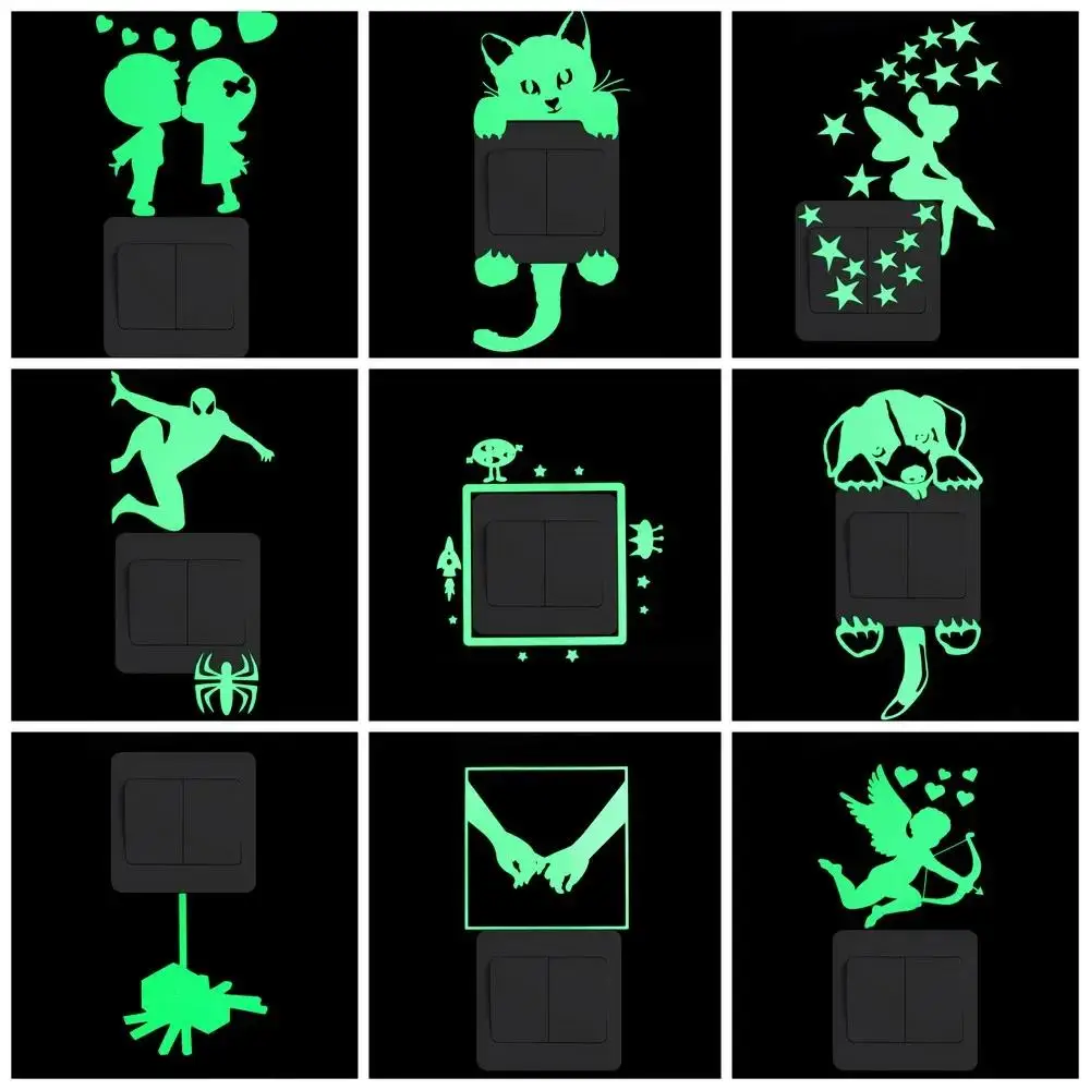 

Luminous Switch Stickers Wall Stickers Bedroom Room Wall Light Switch Socket Decoration Fluorescent Stickers Cartoon Accessories