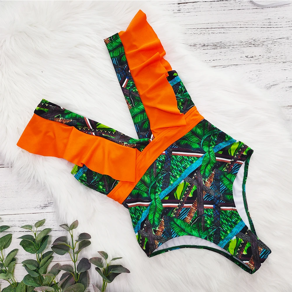 Сексуальный купальник с оборками новинка 2020 Цельный Женский монокини глубоким