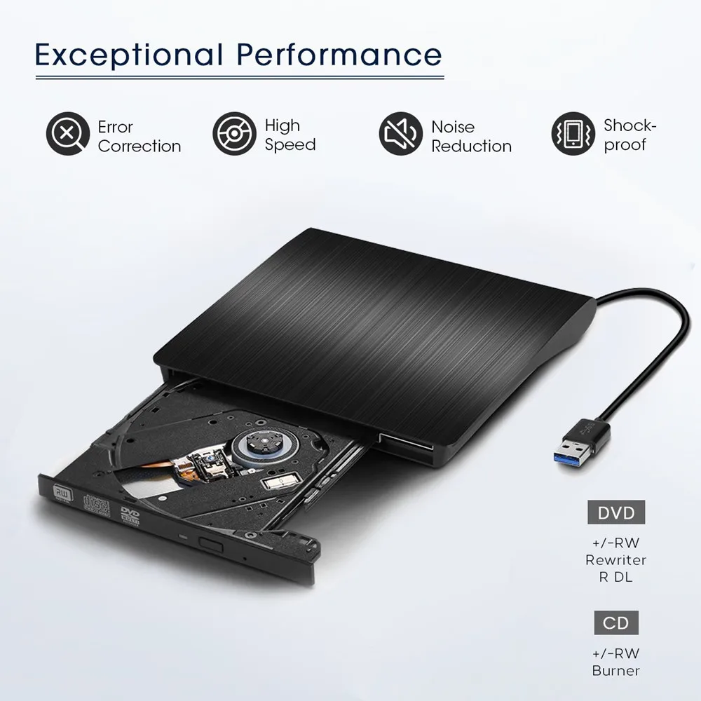 KuWFi Внешний USB 3 0 диск CD RW DVD ROM горелки dvd плеер Портативный компакт дисков