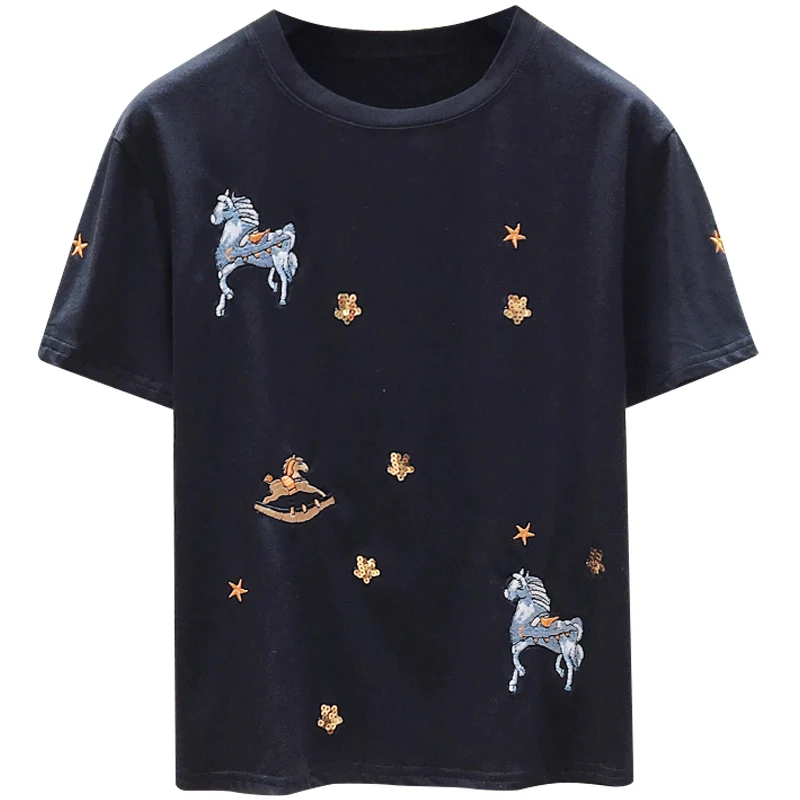 Plus Size Tshirt Women Large T-shirts New Summer Short-Sleeved College Wind Loose-Fit Crew Neck Tee Top | Женская одежда