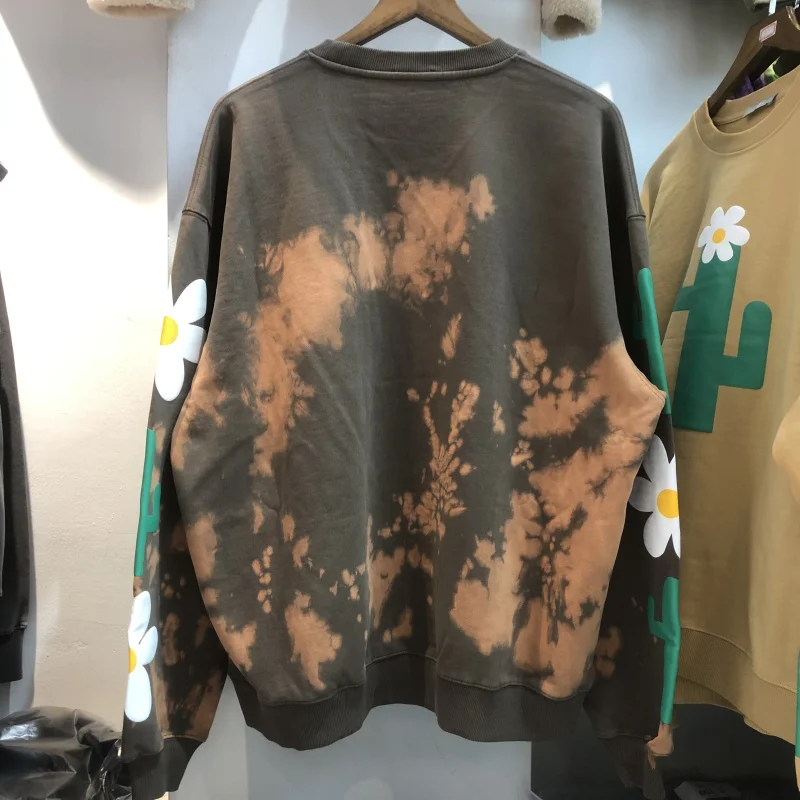 

Heavy Fabric Tie Dye Foaming Printing Cactus Sweatshirts Men Women High Quality Crewneck Casual Pullover Classic Washed Hoodie