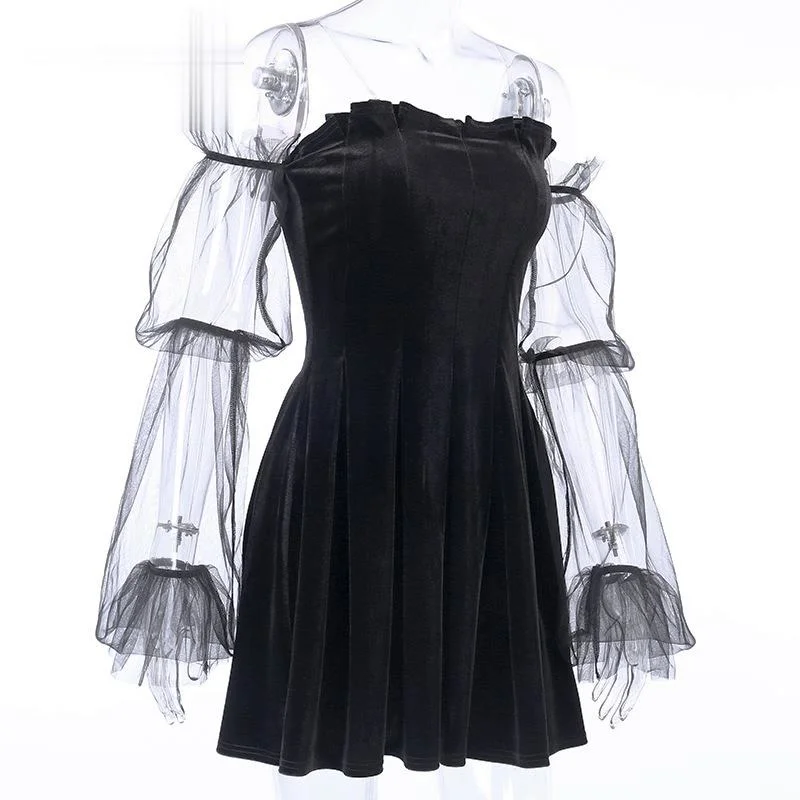 

Mesh Vintage Gothic Dresses Egirl Aesthetic Transpanent Strap Pleated Dress Chic Punk Hip Hop Grunge Emo Y2K Chic Sexy Dress #21