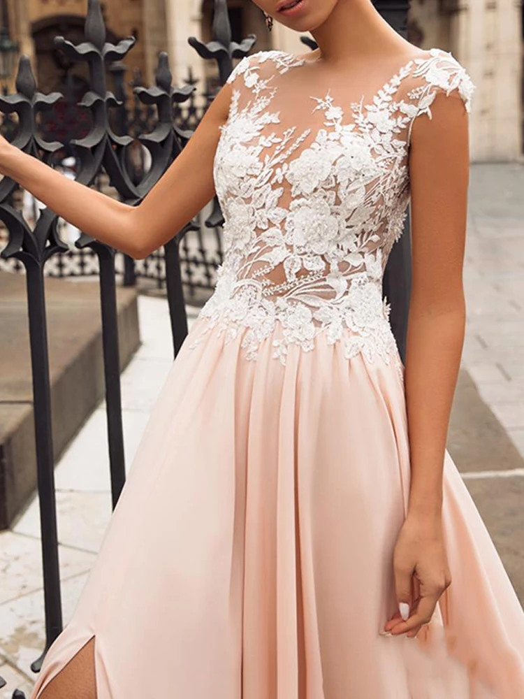 

Hi Shy Bride New Simple Wedding Dress Backless Sleeveless Design Chiffon Lace Bride Dresses Princess Dress Plus Size Tailor-made