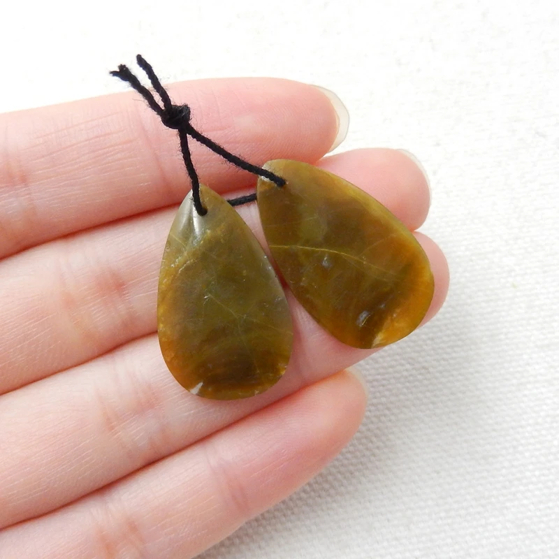 Серьги из натурального камня в форме капли воды с желтым опалом бусины 27x16x4 мм 4 г