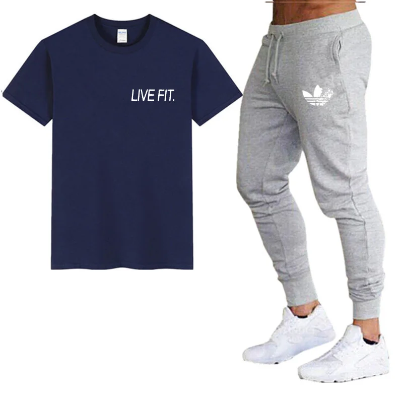 Брендовые мужские спортивные костюмы штаны для бега + футболки мужской