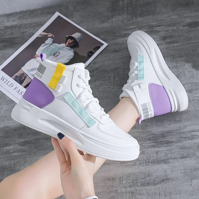 

White Thick Sole Breathable Board Sneakers Sport Tennis Shoes for Women