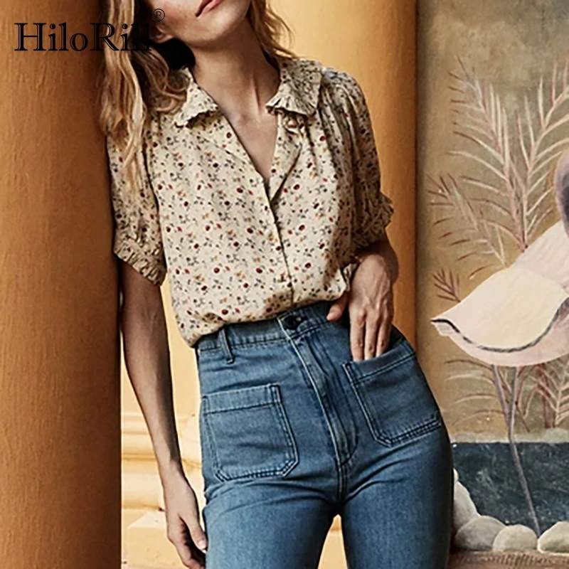 HiloRill милая блузка с цветочным принтом женская летняя оборками и бабочкой