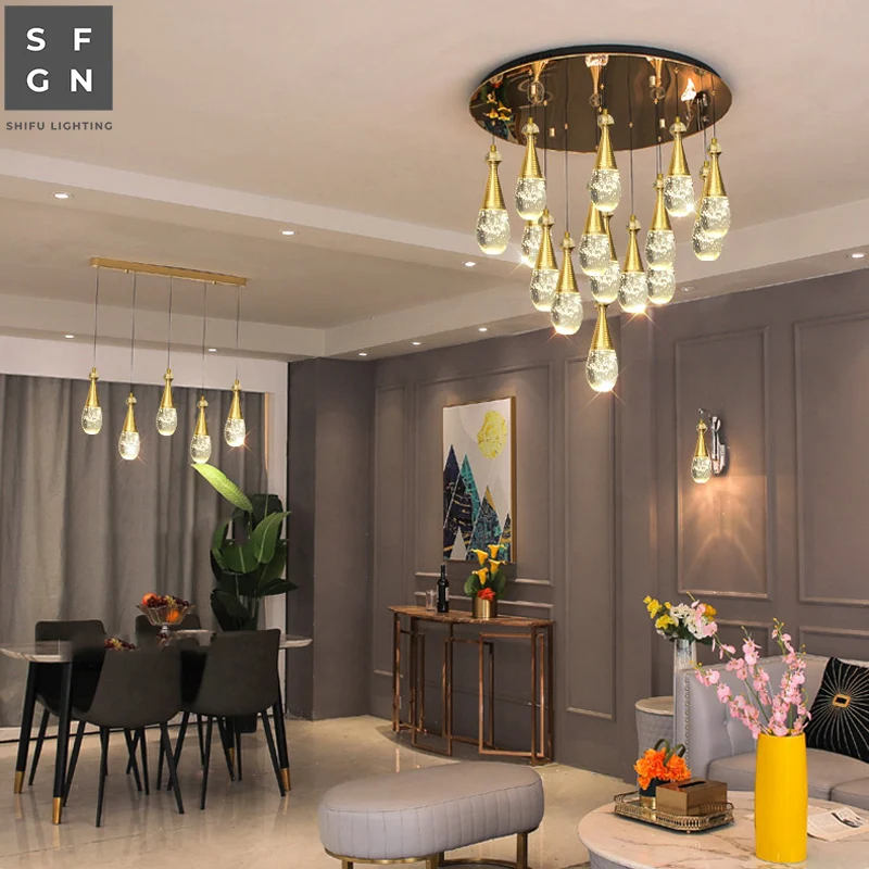 安い 北欧シャンデリアアルミアクリルdiy Ledランプペンダントライトペンダントランプダイニングルーム玄関スパイラル階段