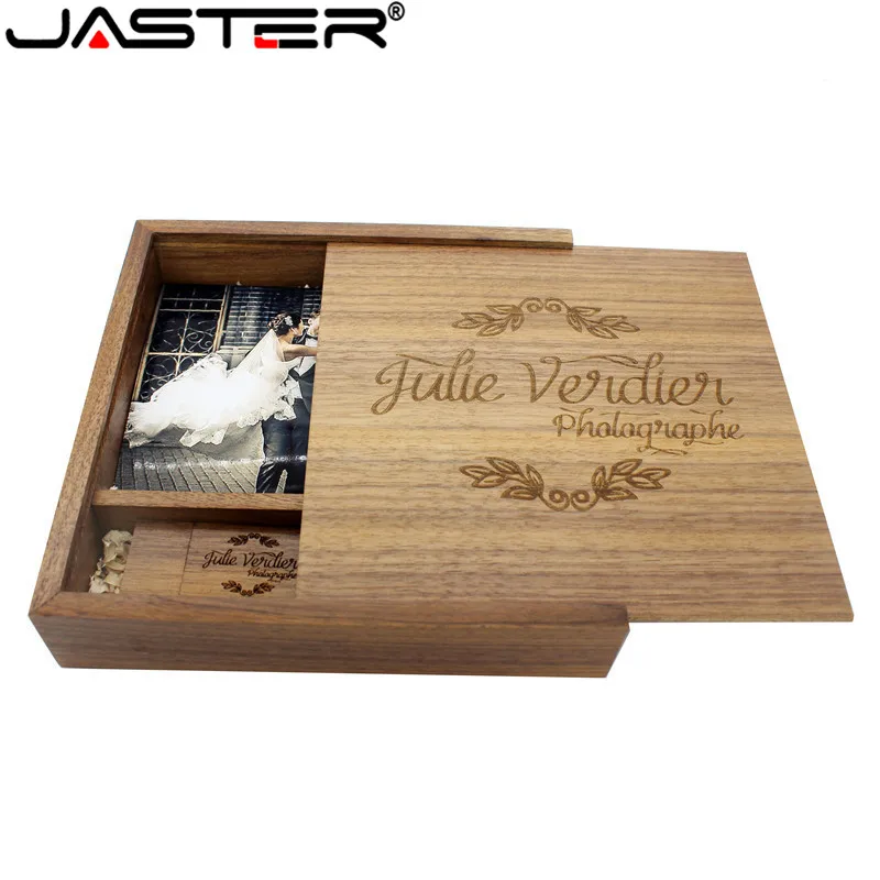 

JASTER walnut maple Photo Album Wood usb+Box Memory stick Pendrive 8GB 16GB U disk Photography Wedding gift Custom LOGO