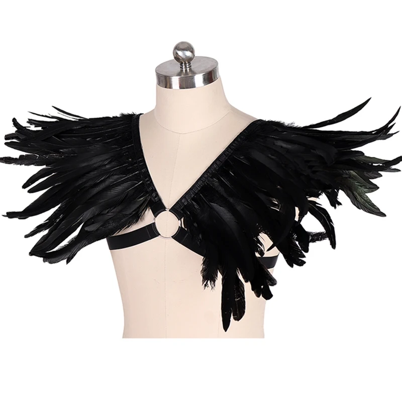 Мужские перьев клетка Bralette жгут эполет крылья укороченный топ Гот стимпанк