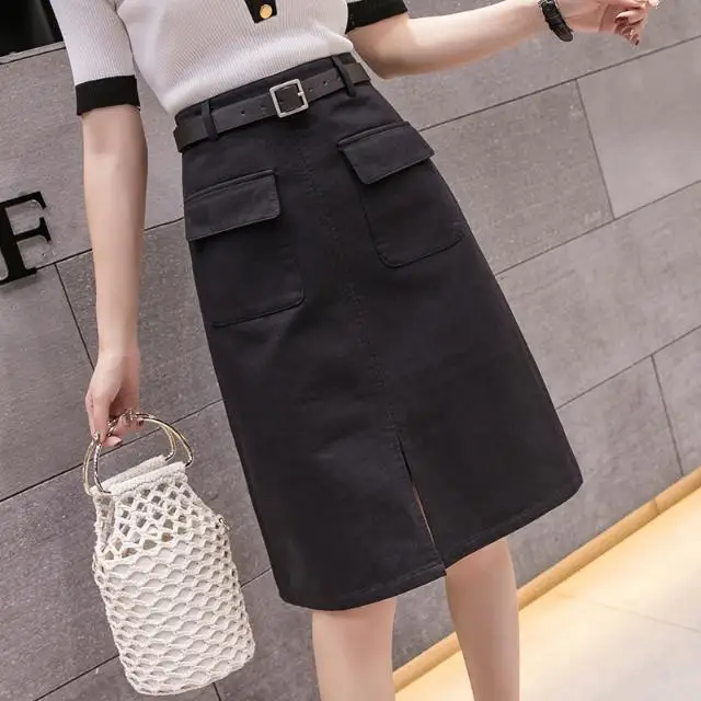 

Autumn Split Skirt All-match A- line Skirt Female 2020 Spring and Autumn Mid-Length Woman Skirts Mujer Faldas Saias Mulher