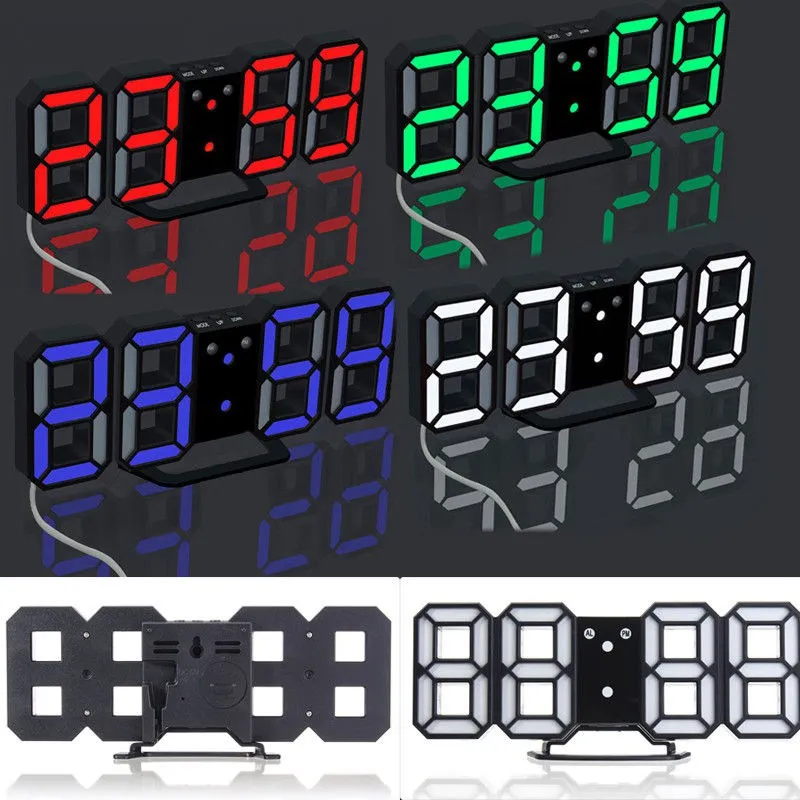 Цифровые часы с 3D цифрами светодиодные будильником USB зарядкой и дисплеем 24/12