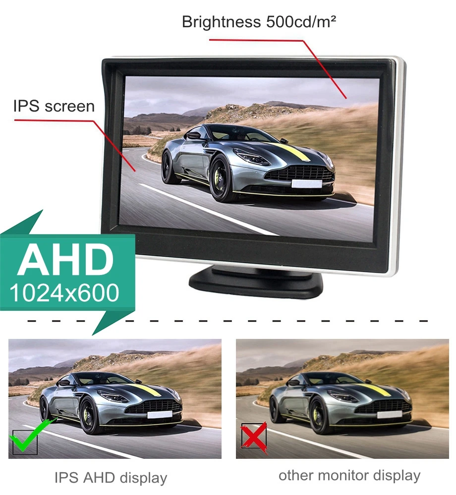 Монитор заднего вида DIYKIT 5 &quotIPS AHD монитор для внутренней парковки с присоской и
