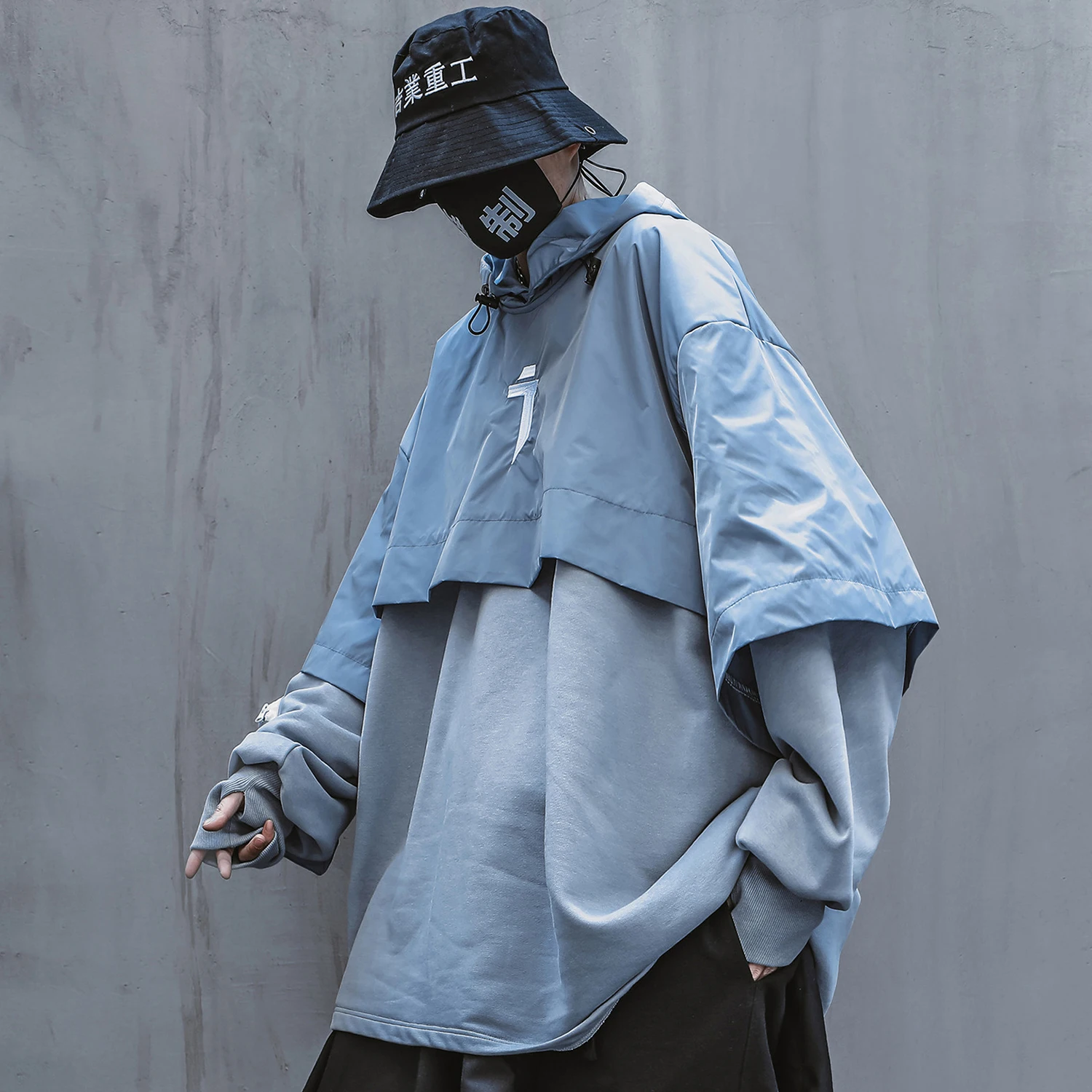 Весенняя уличная модная толстовка Techwear мужская с капюшоном Kanji в стиле пэчворк |