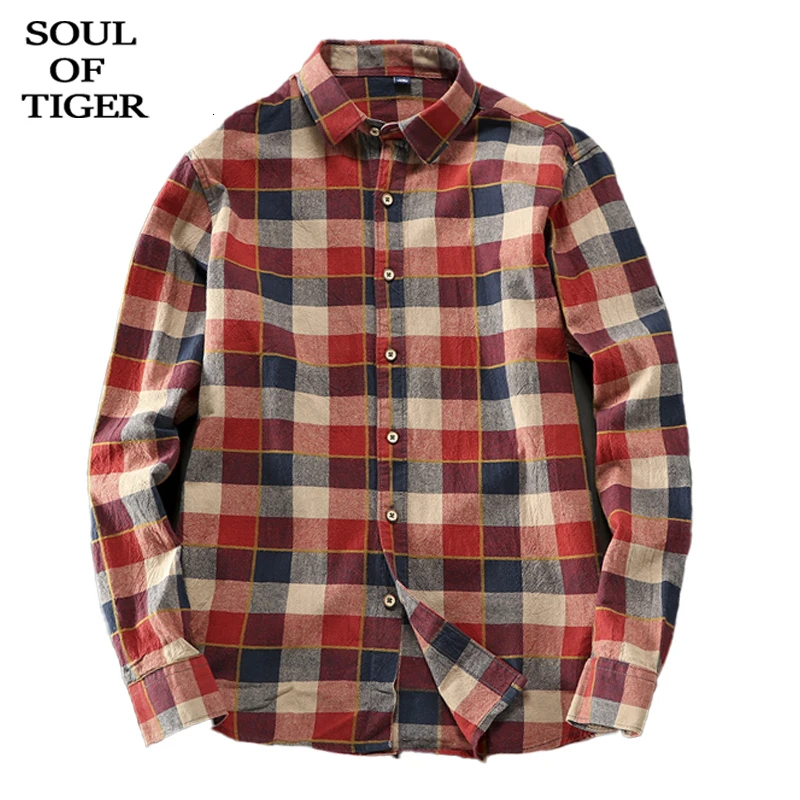 Мужская хлопковая рубашка в клетку повседневная винтажная осенняя 2019 | одежда