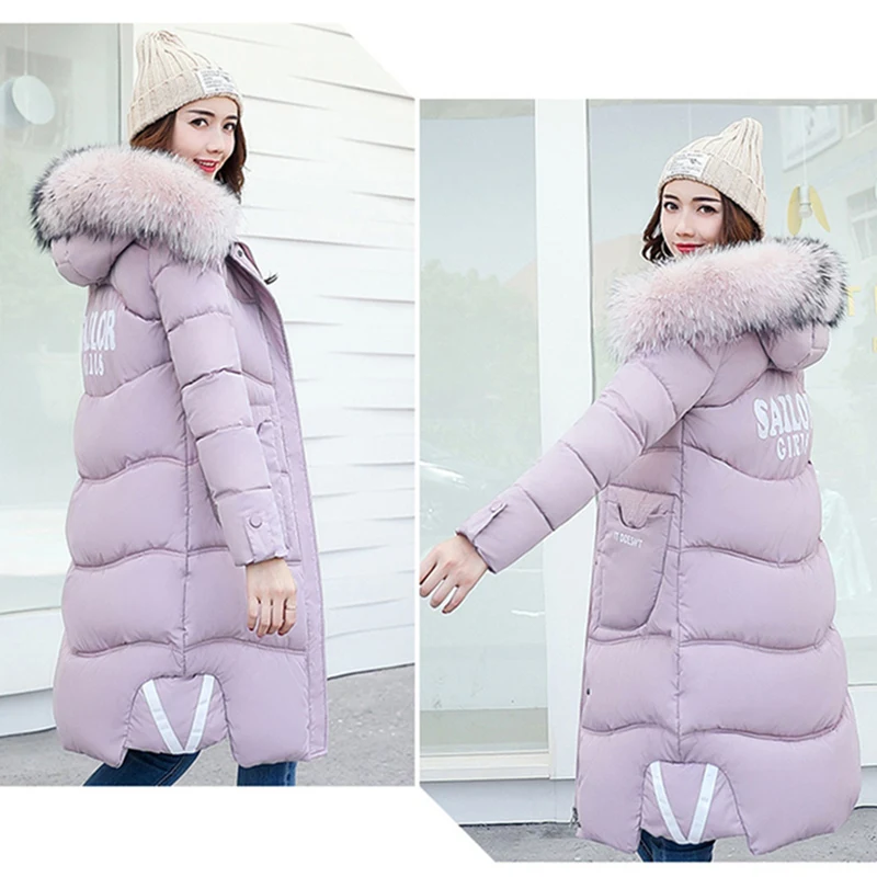 

Women New Cotton Plus Winter Thick Letter Prints Outerwear Long Sleeve Hooded Slim Zipper Coats Female Long Outerwear ZX722