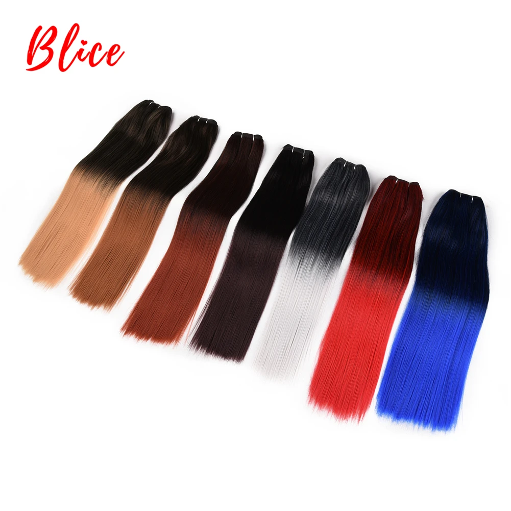 

Blice 18-26 Inch Synthetic Hair Extension 1PCS/Pack Bundle Weft Yaki Straight Weaving Ombre Color Kanekalon Hair Red Grey