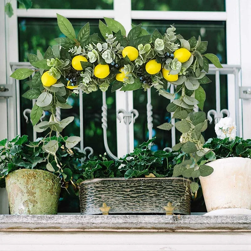 

Greenery Swag Artificial Lemon Fruit Swag Front Door Hanging Eucalyptus Leaves for Home Window Wall Wedding Arch Decor