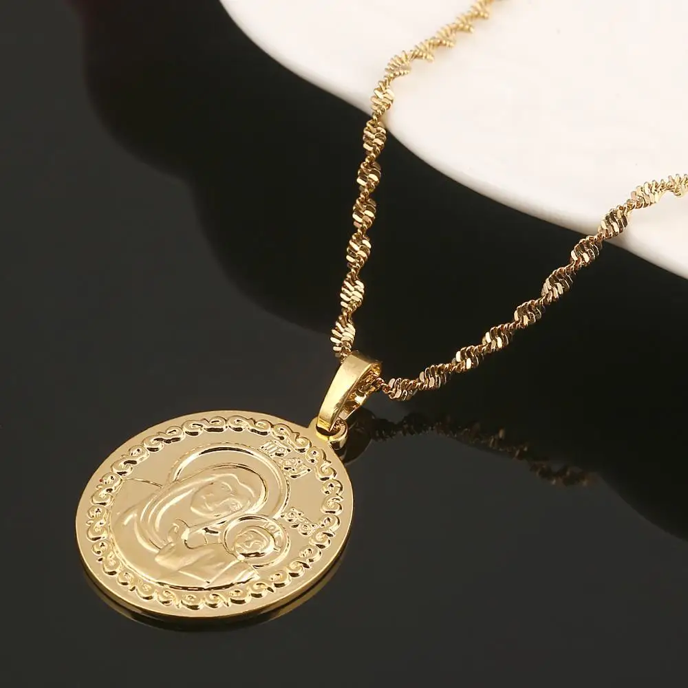 Цепочка с подвеской в виде русской Богородицы и сына золотого цвета цепочка