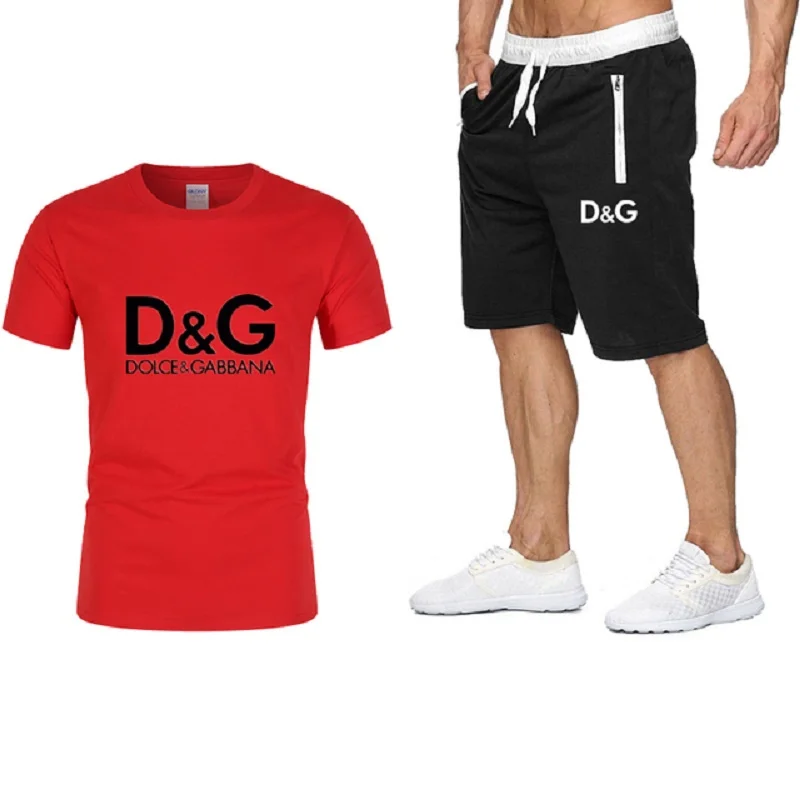 

2021 Popular New Cotton Men's T-Shirt + Sports Shorts Set Summer High Quality Cotton T-Shirt Sports Running Set Sportswear Hot