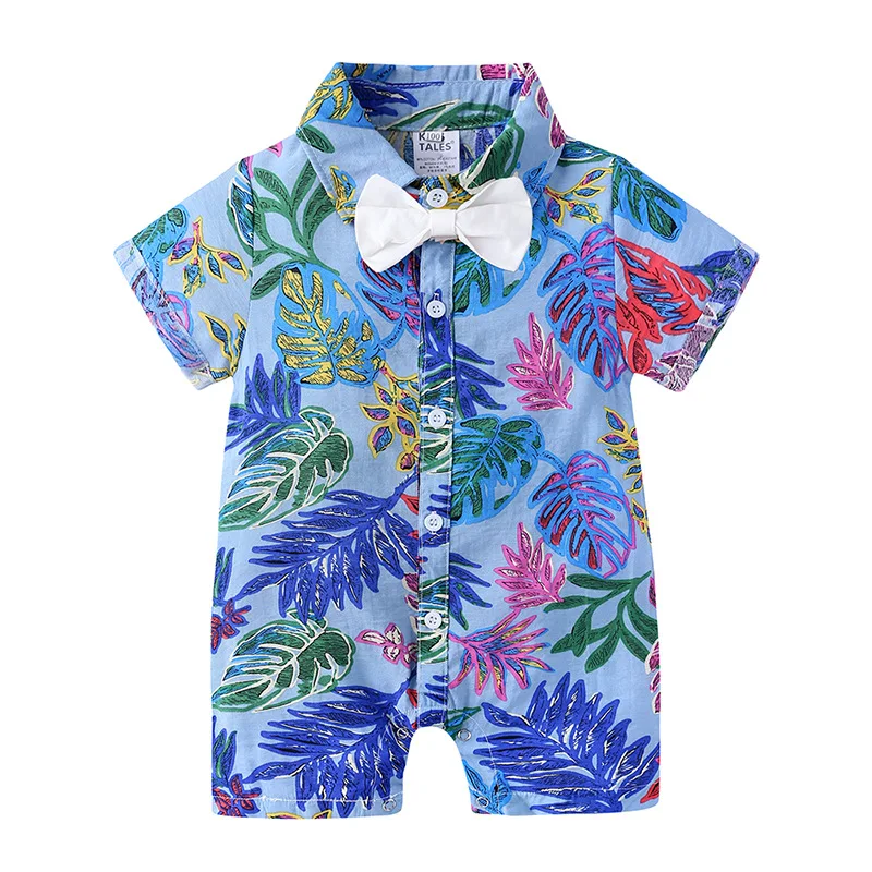 

New Fashion Beach Style Summer Baby Boys Romper Short Sleeve Gentleman Infant Jumpsuit Newborn Boy Formal Clothes
