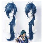 Парик для косплея мужчин Genshin Impact Kaeya, термостойкий косплей из синтетических волос, длиной 80 см, чернильно-синий, парик из аниме