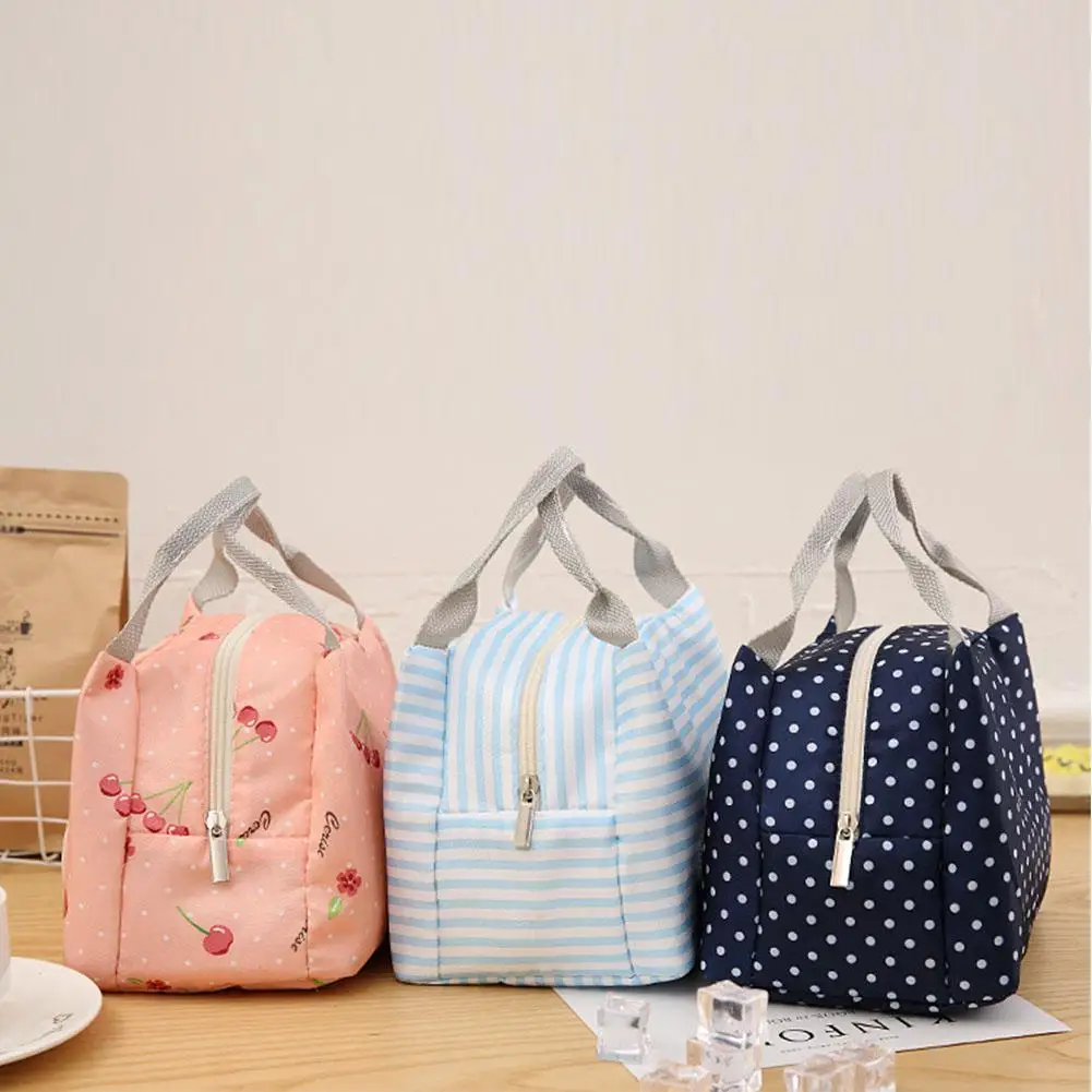 Портативный большой емкости Сумки для обедов в горошек платье полоску с рисунком