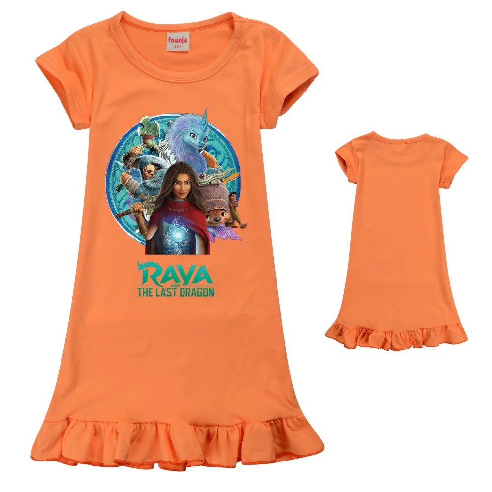 girls nightgown raya and the last dragon ice silk pajamas summer kids nightdress cartoon baby raya sleeping dress homewear free global shipping