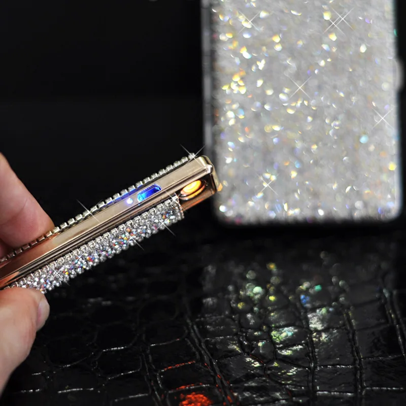 Роскошная хрустальная зажигалка с USB зарядкой двусторонняя Бриллиантовая