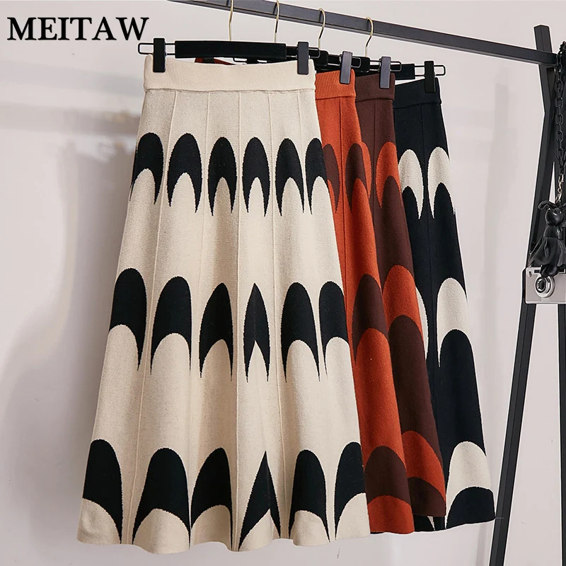 Осенне-зимняя женская вязаная шерстяная плиссированная юбка 2019 Повседневная