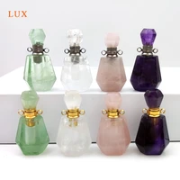 natural stone perfume bottle pendants crystal amethyst fluorite essential oil diffuser purple stone gold silver jewelry chakra