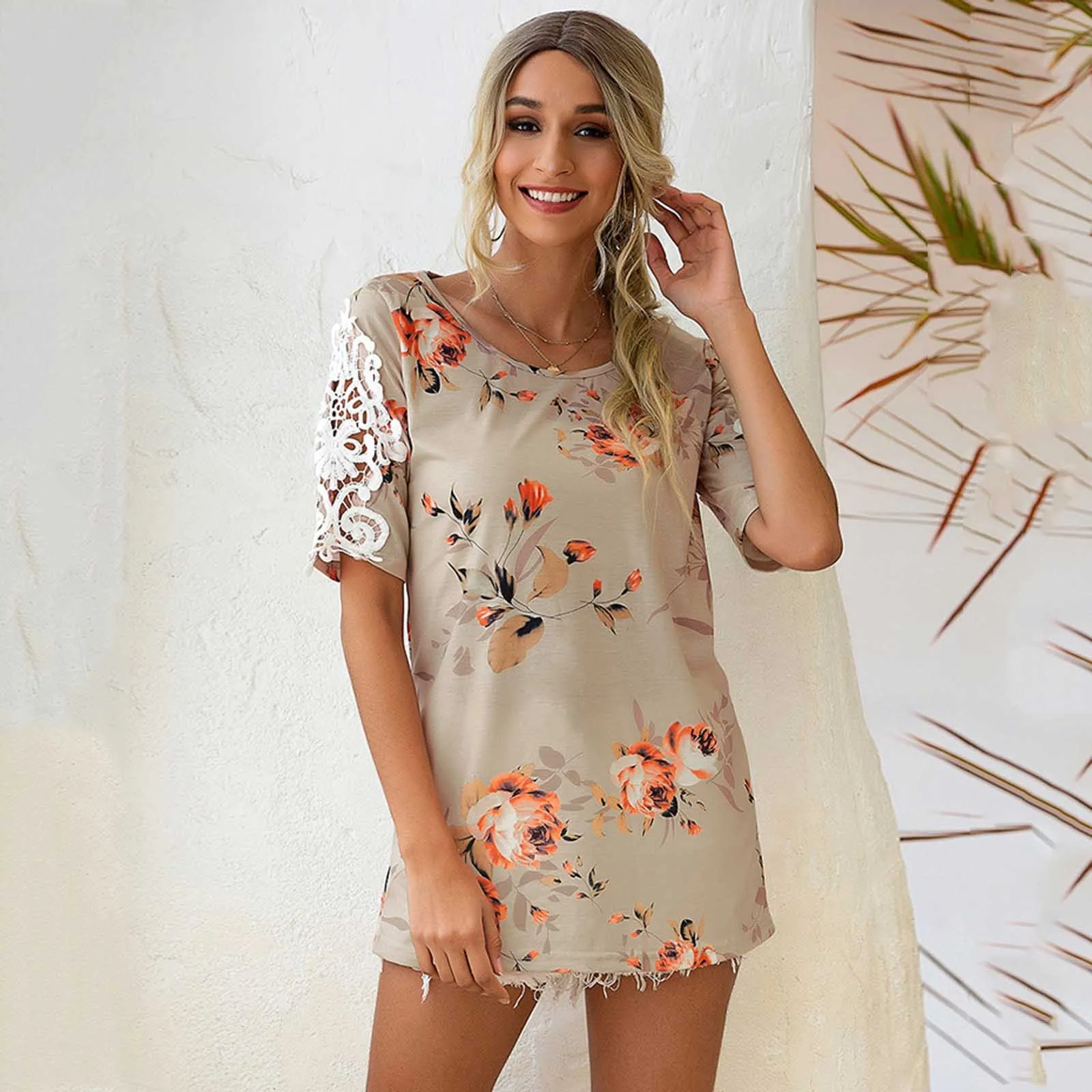 

Sexy Summer Short Sleeve Lace Shirt Women Casual O Neck Loose T Shirt Plus Size Hollow Out Sling Elegant Pullover Top ropa mujer