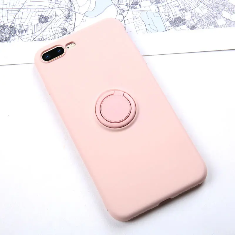 Pink Мягкий силиконовый чехол для iPhone XR 11 Pro 6S XS Max XS X R 7 8 6 кольцо держатель подставка противоударный силиконовый чехол для iPhone iPhone11 - Цвет: Pink