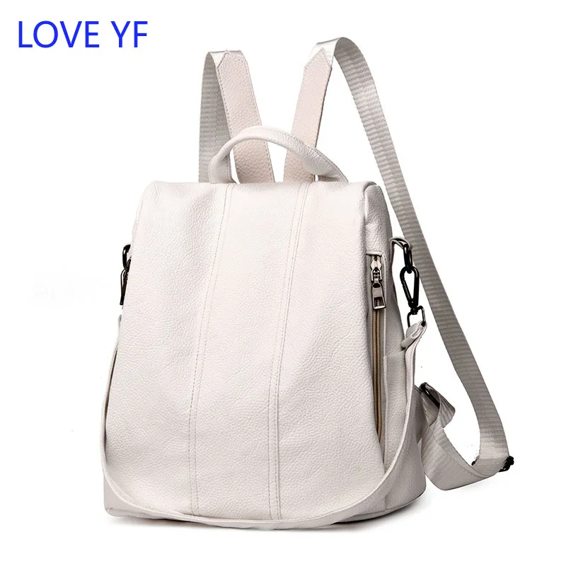 

Summer White Fashion PU Leather Anti-thief Backpack Large Capacity School Bag for Teenager Girls Multifunction Casual Sac A Dos