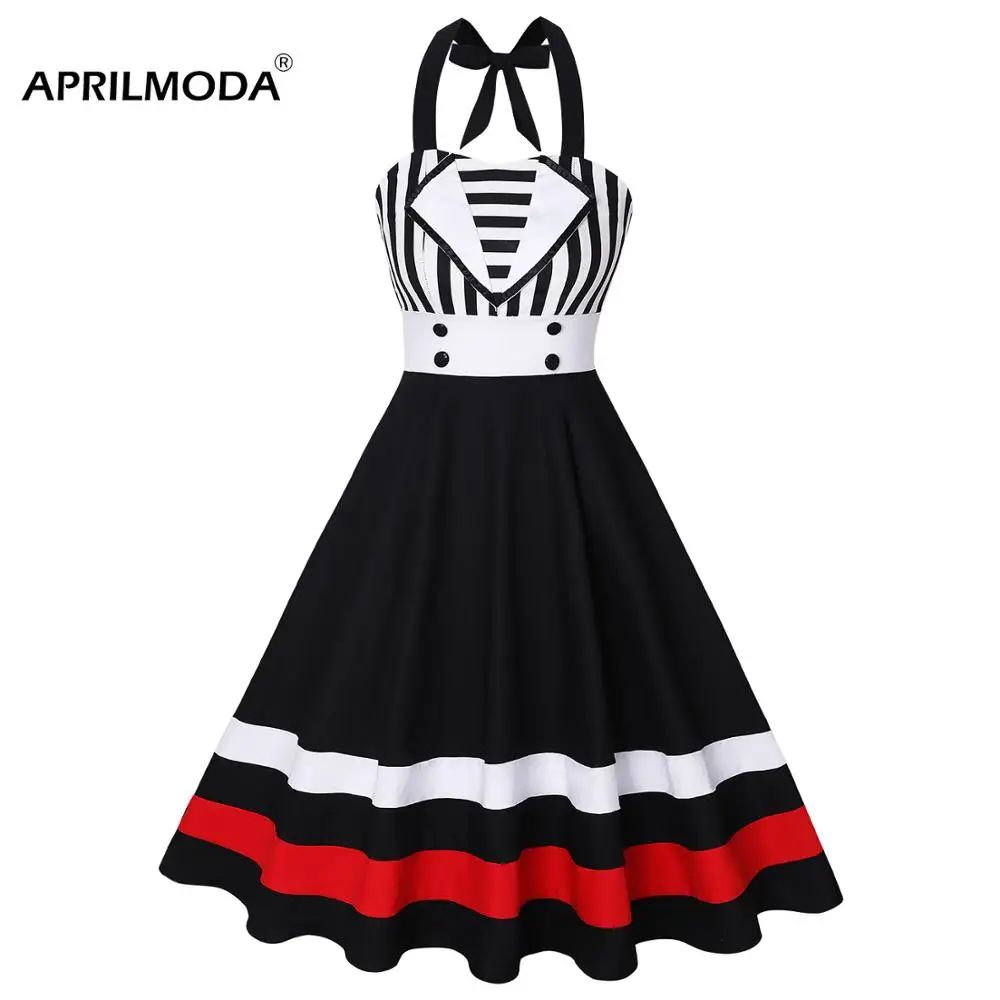 Женское платье в стиле ретро свободное полоску винтажное рокабилли сексуальное