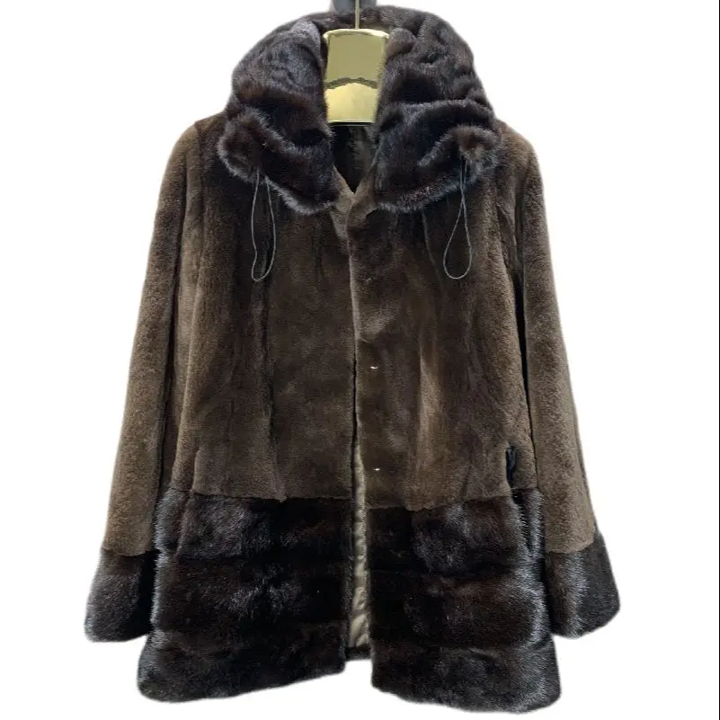 

Russian winter ladies new real mink fur coat mink velvet coat fashion European street style