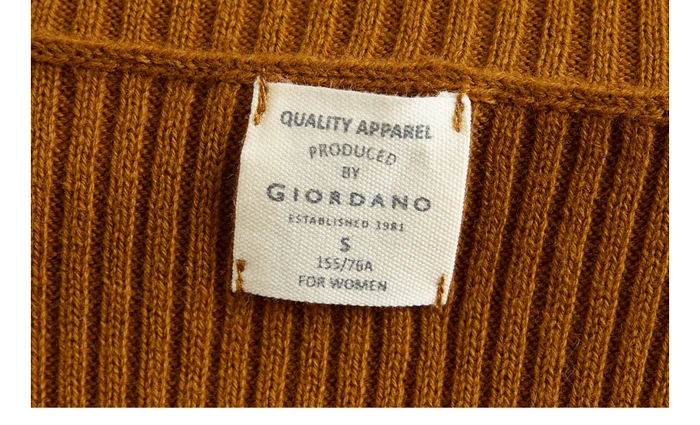 Giordano женская вязаная кофта с высоким воротом и длинными рукавами из натурального хлопка