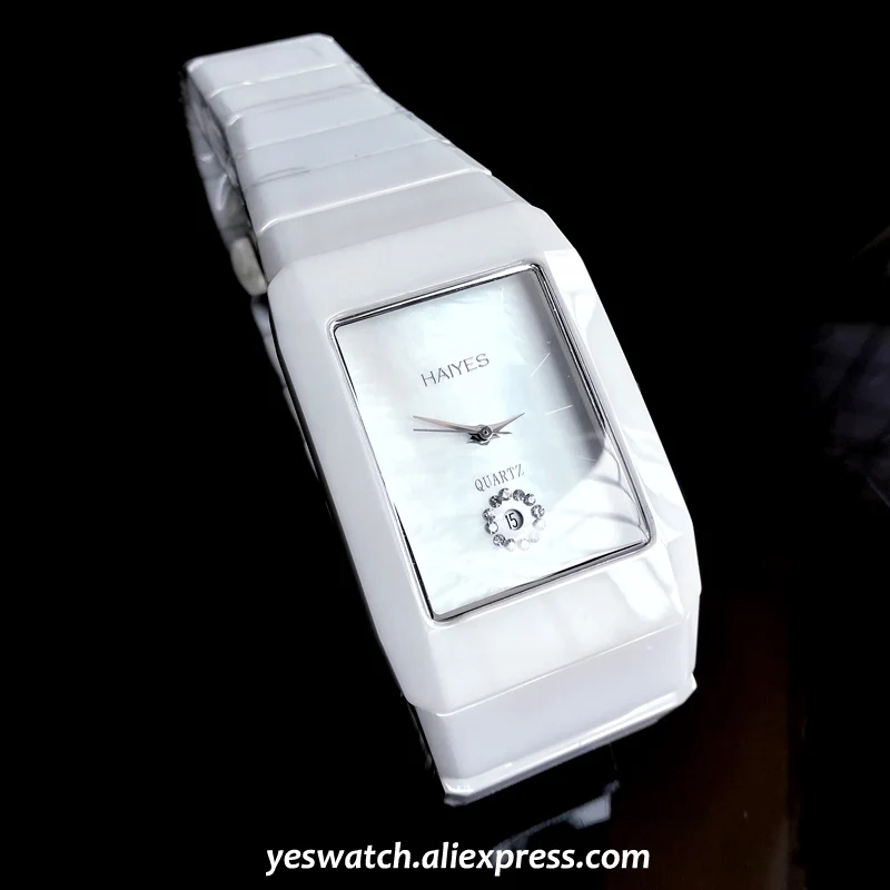 HAIYES белые керамические мужские часы Топ бренд Роскошные прямоугольные кварцевые
