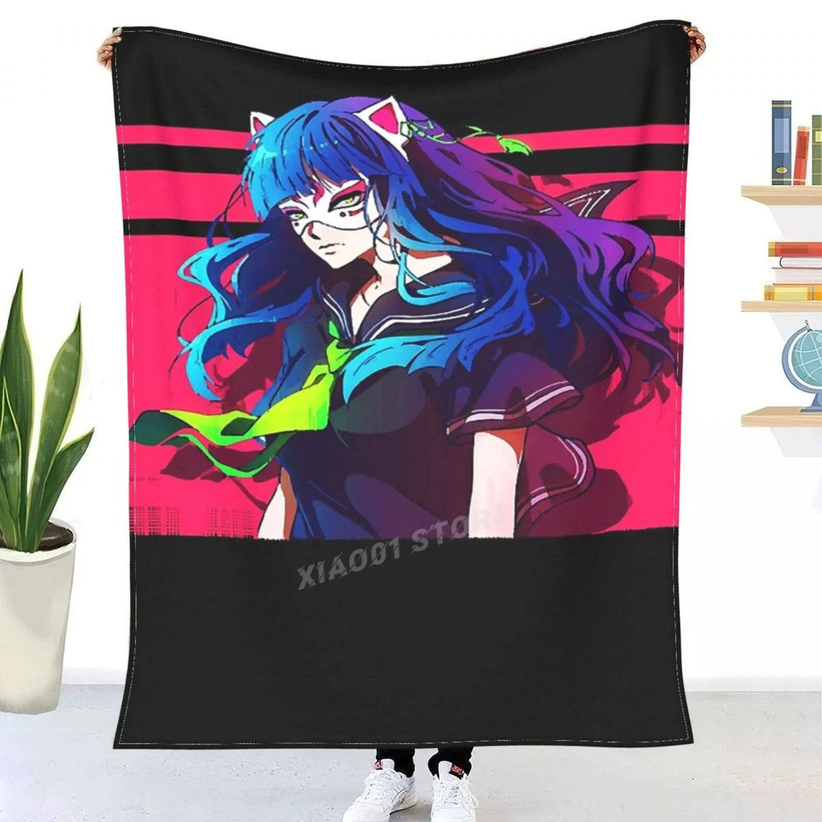 

The Anime Girl In A Cat Mask Throw Blanket Sherpa Blanket Bedding soft Blankets