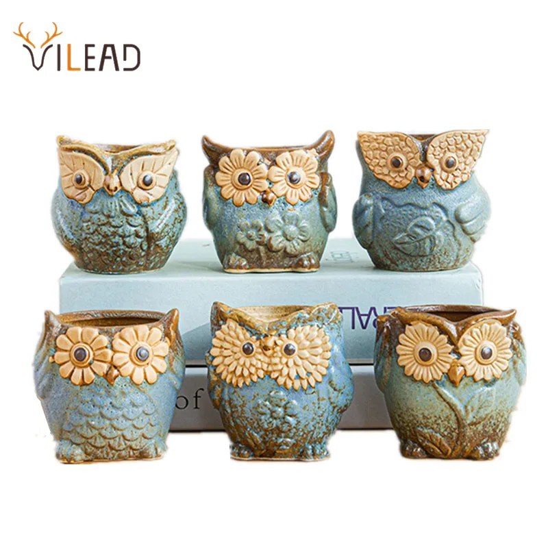 

VILEAD 7cm 6 Pcs/Set Creative Retro Owl Small Flower Pot Animal Plant Vase Ornamental Support For Flowers Home Decor Loft Gifts