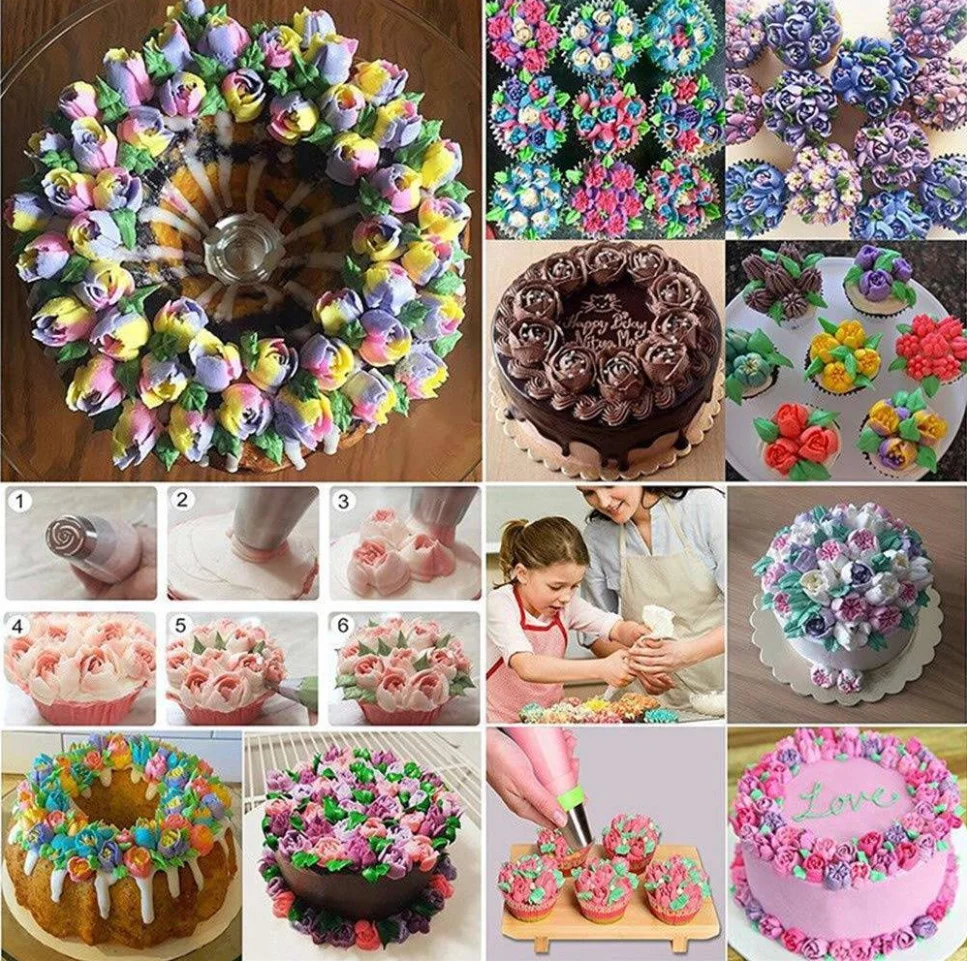 

14pcs Piping Nozzles Baking Tool Kitchen DIY Icing Pastry Cream Reusable Pastry Bags Nozzle Set Stainless Cake Decorating Tools