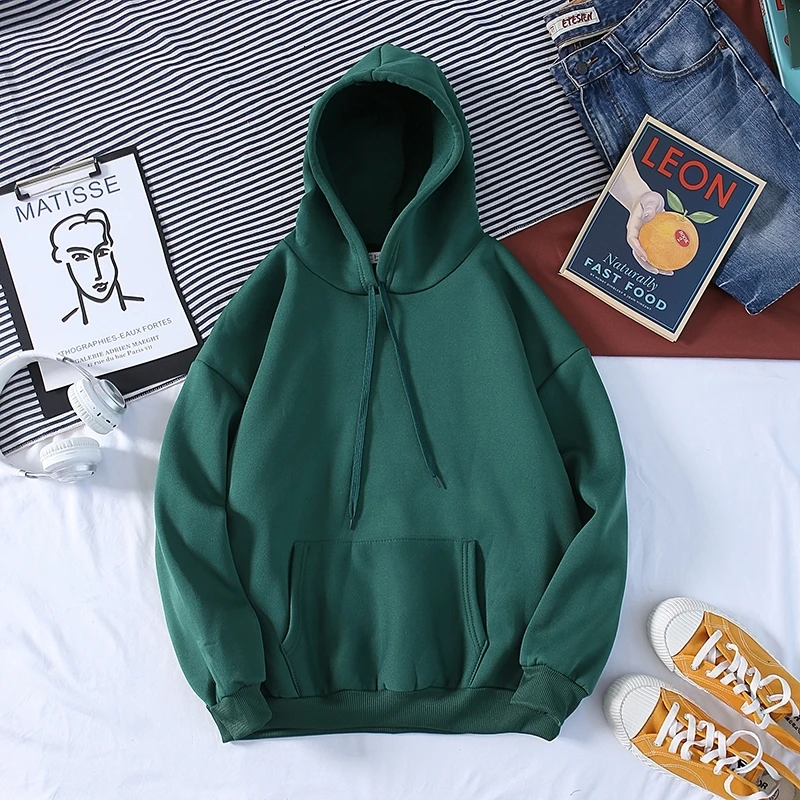 Autumn New Plus Hoodies Men Fashion Solid Color Casual Hooded Sweatshirt Mens Streetwear Wild Hip Hop Hoodie Men's Hoody M-3XL - Цвет: green