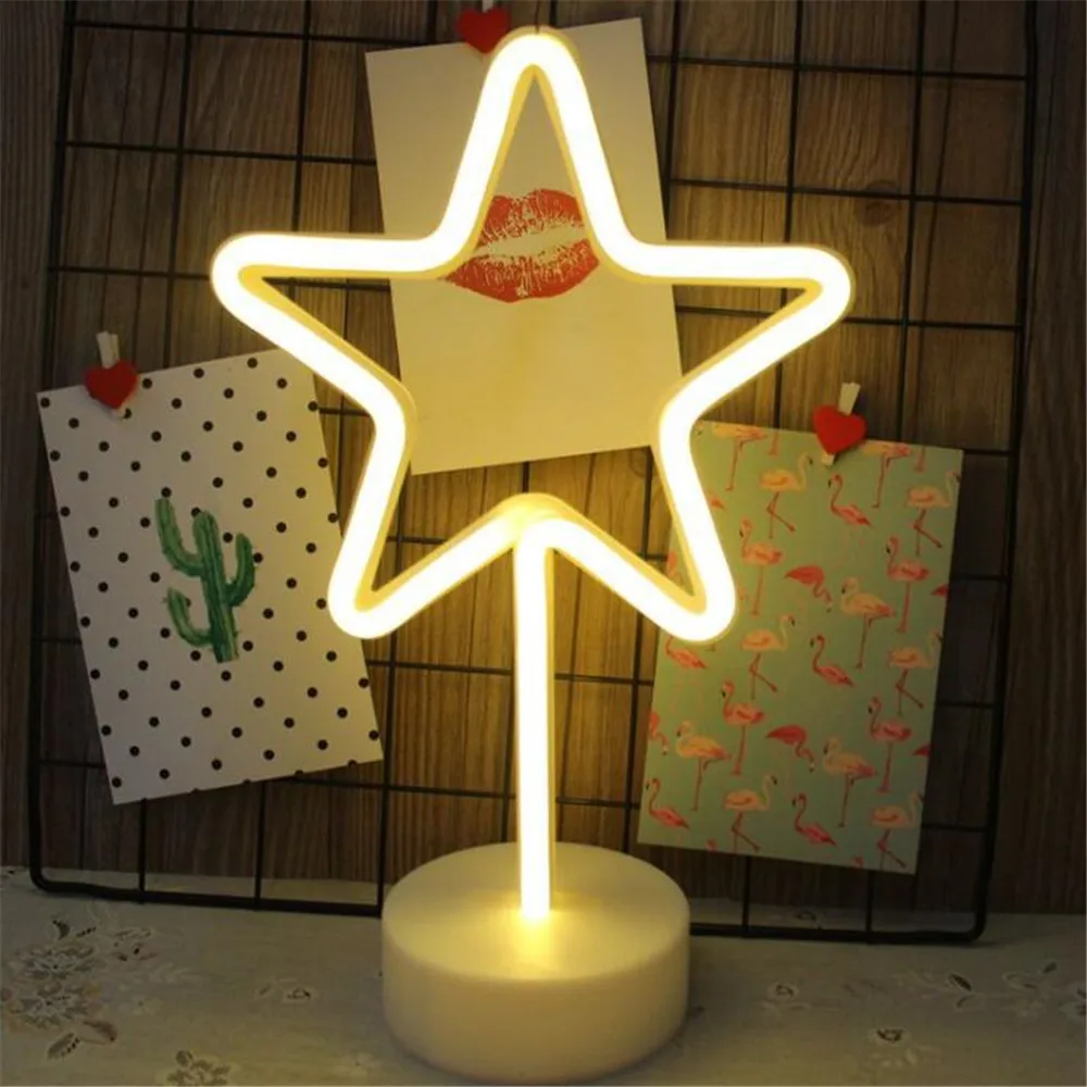 star Светодиодный ночной Светильник неоновый ананас кактус Форма с базой Батарея питание настольная лампа для детской комнаты Рождественский праздник Lamparas - Испускаемый цвет: star